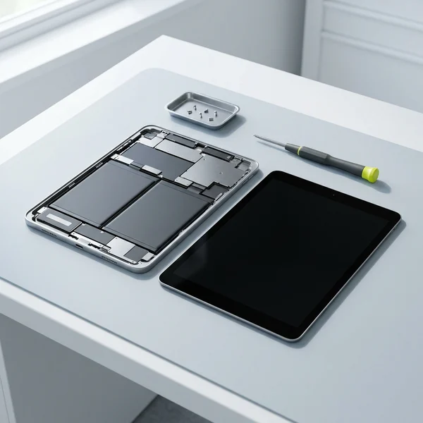 Detalle de una tablet abierta para reparar su pantalla